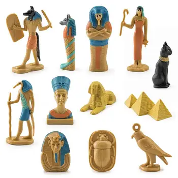 12PCS modeliavimas Senovės Egipto modelio papuošalai Miniatiūriniai Egipto dievai ir deivės figūrėlių rinkinys Anubis Sfinksas Piramidės Žaislas