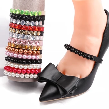 1Pair Elastiniai raišteliai moterims Aukštakulnių perlų dekoracijos Batų raišteliai, laikantys laisvus neslystančius dirželius Kulkšnies reguliuojamas batų diržas