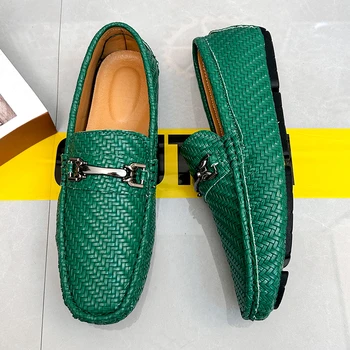 2023 Karštas išpardavimas Vyriški laisvalaikio batai Žali oranžiniai Loafers batai Vyrų prekės ženklas Mada Vairuojantys mokasinai Vyriški butai Pu odiniai batai