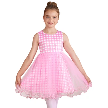 2023 Kids Girls Pink White Plaid Gingham A-line suknelės Lėlės suknelė Margot Robbie filmas Cosplay kostiumas gimtadienio teminiam vakarėliui