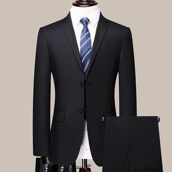 2023 Nauja (Blazer+ Kelnės) Vyrų džentelmenų mados verslas Vienspalvis tikros vilnos itališko stiliaus vestuvinis darbo kostiumas 2 dalių komplektas
