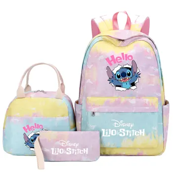 2023 Nauji 3Pcs Disney Stitch Girl Kids Pen Pietų krepšiai Rainbow Galaxy Knygų krepšiai Moterys Paaugliai Mokyklinės rankinės Kelioninis Nešiojamas kompiuteris Kuprinė