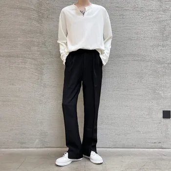2023Trousers Suit Open Trend Simple Men's Casual Hem Pant Male Fashion Loose Korean Streetwear Tiesios kelnės Vyras