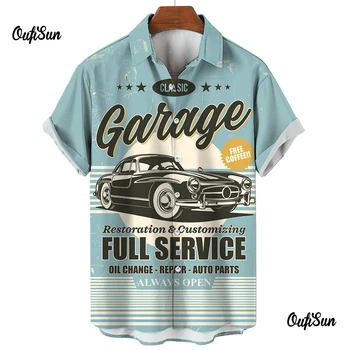2024 Automobilis Retro marškinėliai vyrams 3d Havajų marškiniai Man Street Oversized Vyriški drabužiai Vasaros mada Vyriški marškiniai Trumpomis rankovėmis Viršus
