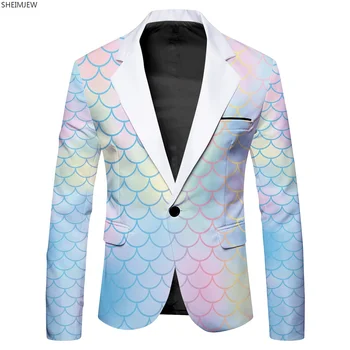 2024 Fancy Blazer Men 3D Digital Print Suit Casual Slim Blazer Cosplay Party Stage Nightclub Cool Performance Suit