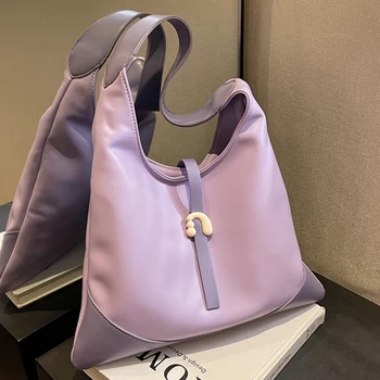 2024 Paprastos moterys Didelės talpos minkštos kokybės PU odiniai krepšiai per petį Trend Lady Travel Hobos krepšiai Casual Purple Blue Big Totes