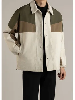 2024 Pavasario rudens vyrai Korėjietiška laisva atlapinė striukė Vyriškos kontrastinės spalvos laisvalaikio paltai Vyriškos mados kišenės Šilti paltai P744