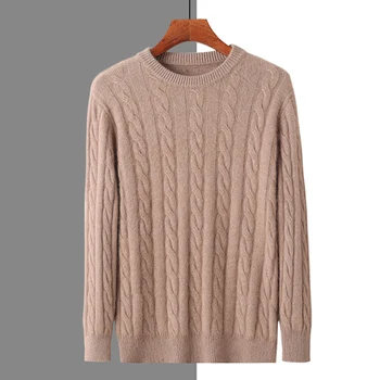2024 Vyrų naujas apvalus kaklas Susukta gėlė Sutirštinta audinės vilna 100% megztinis megztas madingas laisvalaikio vienspalvis megztinis
