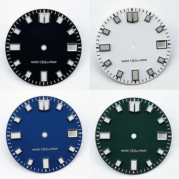 28.5mm Žaliai šviečiantis laikrodžio ciferblatas, skirtas NH35/4R35 judesio mechaniniam laikrodžio priedui Žalia/Mėlyna/Balta/Juoda laikrodžio ciferblatas