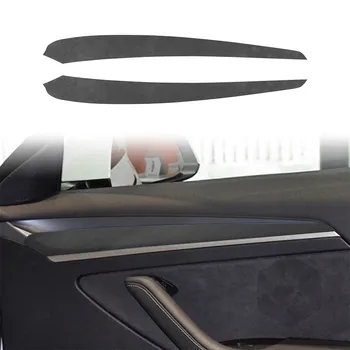 2vnt/komplektas Automobilių durų skydo apdailos lipdukai Zomšos priedai Tesla Model 3 Y interjero stiliaus aksesuarai