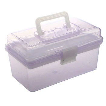 2X plastikinė rankena 2 sluoksnių aparatūros įrankių laikymo dėžutė, skaidri violetinė