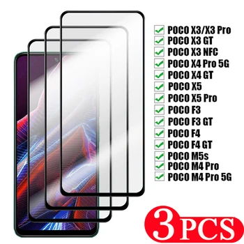 3PCS telefono ekrano apsauga Skirta xiaomi Poco F4 GT X5 X4 M4 M5 M5s F3 X3 pro NFC grūdintas stiklas Išmaniojo telefono dangtelio apsauginė plėvelė