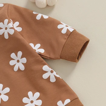Baby Girls džemperis Romper ilgomis rankovėmis Crew Kaklo gėlių atspaudas Burbulinis smėlinukas Žieminiai drabužiai 0-3 mėnesiai