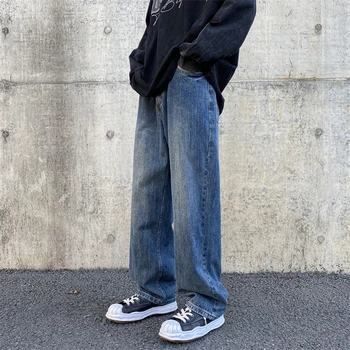 Baggy Vintage Jeans Men 2024 Oversize Džinsinės kelnės aukštu juosmeniu Vyriški gatvės drabužiai Plačios kojų kelnės Hip Hop Japonų laisvalaikis B267