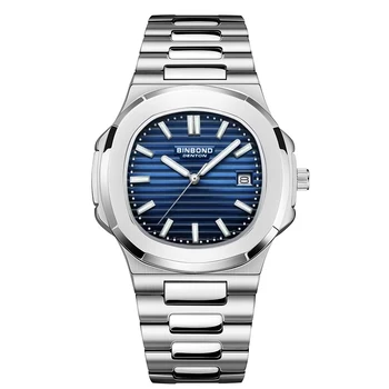BINBOND vyriški laikrodžiai Aukščiausio prekės ženklo prabangus datulinis kvarcinis laikrodis vandeniui atsparus šviečiantis nerūdijančio plieno rankinis laikrodis Vyriškas Relogio Masculino