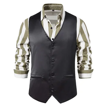 Black V Neck Single Breated Suit Vest Men 2023 Brand Sleeveless Slim Fit Liemenė Vyrai Oficialus verslo vakarėlis Vestuvės Gilet Homme