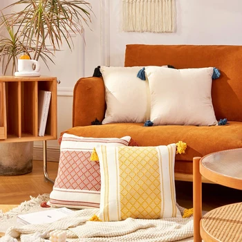 Boho pagalvėlės užvalkalas su kutais rankų darbo geometrinis dekoratyvinis pagalvės užvalkalas Namų dekoras svetainei Lova Sofa-kėdė 45x45cm
