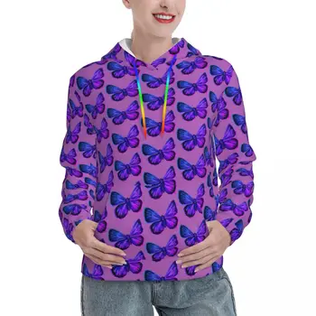 Butterfly Print Streetwear Hoodies Winter Purple Animal Harajuku Pullover Hoodie Female Oversized Loose Pattern Džemperiai