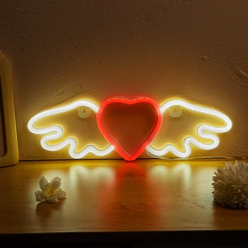 Chi-pirkti Skraidanti širdis LED neoninis ženklas USB maitinamas arba akumuliatorius Maitinimo šaltinis Neoniniai ženklai Naktinė lemputė miegamojo svetainei Dekoro lempa