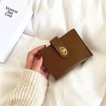 Chic Korea Solid Color Card Holder Vintage Casual Women Wallet PU Leather Female Purse Money Clip Wallet Ins Lady Coin Rankse