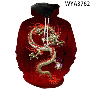 China Dragon 3D Spausdinti Gobtuvai Vyrai Moterys Vaikai Gatvės drabužiai Džemperiai Ilgomis rankovėmis Viršus Berniukas Mergaitė Vaikai Šaunus megztinis