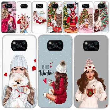 Christmas Art Girls Kavos skaidrus minkštas telefono dėklas, skirtas Xiaomi Mi 12T 11T 10T 9T Pro 12X 11i 13 12 11 10 9 8 Lite 5X 6X CC9 H