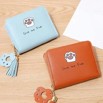Classic Mini Letter Cat Claw Tussel Multifunctional Women Coin Pinse Zipper Piniginės piniginės kortelės laikiklis Korėjos pinigų krepšys