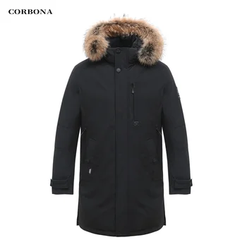 CORBONA 2024 New Arrival Men Winter Jacket Real Fur Windproof Black Jacket Dark Yellow Casual Cotton Parka Nuimamas gobtuvas