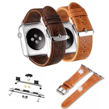 Crazy Horse Vintage natūralios odos dirželis, skirtas Apple Watch Series 4 3 2 1 Band for iWatch 44mm 42mm 40mm 38mm Wrist Watchband