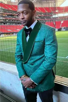 Custom Green Jacquard Wedding Suits For Men Formal Groom Tailless Dress Fashion Man Blazer Tuxedos Kostiumas Homme Terno Masculino