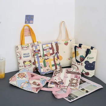Drobės krepšiai moterims Atsitiktinis pirkėjas Miela dizainerio rankinė Japoniško stiliaus animacinis filmas Maži krepšiai per petį