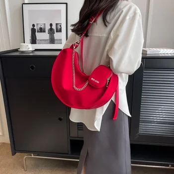 Drobės krepšys moterų vasaros Džokeris 2023 naujas didelės talpos vieno peties raudonas pasiuntinio krepšys niša paprastas jiaozi krepšys