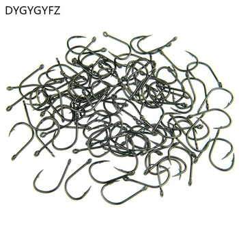 DYGYGYFZ High Carbon Steel Fish Hook Barbed 100PCS 3#-15# Series In Fly Fishhooks Worm Pond Fishing Bait Holder Hole hook