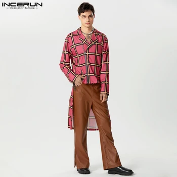 Fashion Casual Style Tops INCERUN Mens Front Short Back Long Pled Design Jacket Vyriškas užtrauktukas Didelis atlapas Striukės paltai S-5XL 2023