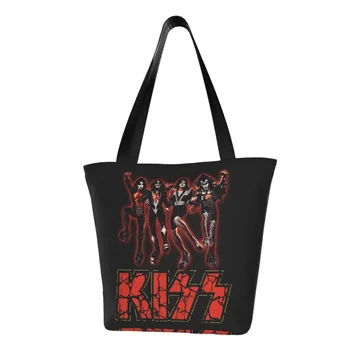 Fashion rock band Kiss shopping Tota krepšio ciklas sunkiosios muzikos drobė bakalėjos petys