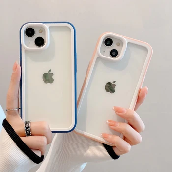 Fashion Simple Candy Color Border Transparent Phone Case, skirtas iPhone 11 12 13 14 Pro Max smūgiams atsparus minkštas dangtelis Proection Shell
