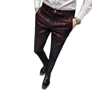 Fashion Vyriškos Žakardo kostiumo kelnės Slim Design Vyrų verslo vestuvinės banketinės suknelės Kelnės