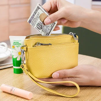 Fashion Women Wallet Natūralios odos sankabos krepšys moterims Dviguba piniginė su užtrauktuku Madinga rankinė Monetų piniginė ID Kreditinės kortelės laikiklis