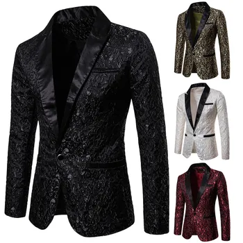 Gold Black Jacquard Bronzing Blazer Suit Mens Single Button Blazer Jacket Party Dress Suit Jacket Wedding Blazer Prom Tuxedo