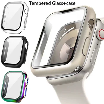 Grūdintas stiklas+dangtelis Apple Watch priedams 45mm 41mm 42-40-44mm ekrano apsauga, skirta Apple laikrodžių dėklo serijai 9 7 8 5 6 SE