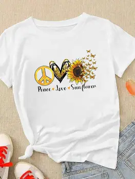 Gėlių mielas laiškas 90s Spausdinta mada Laisvalaikio trikotažas Drabužiai Spausdinti marškinėliai Moterys Lady Tshirts Trumpomis rankovėmis Grafika T Viršus