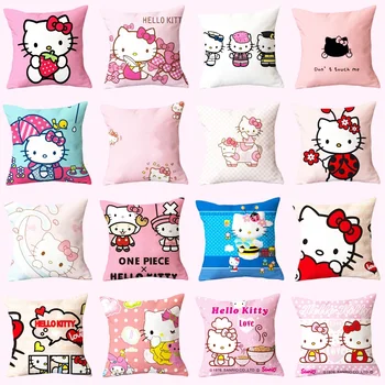 Hello Kitty Cushion Cover Kawaii Lininio audinio sofos dekoravimas 45Cm Anime Sanrioed Lovely Cartoon Pillowcase Girls Gifts Cartoon