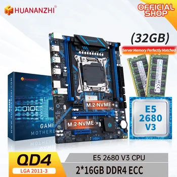 HUANANZHI X99 QD4 LGA 2011-3 XEON x99 pagrindinė plokštė su Intel XEON E5 2680 v3 su 2*16G DDR4 ECC atminties kombinuoto rinkinio rinkiniu NVME