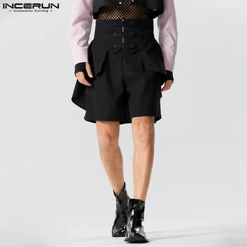 INCERUN 2023 Amerikietiško stiliaus nauji vyriški šortai Stilingi vientiso dizaino šortai aukštu liemeniu Laisvalaikio vyriški laisvi kregždės šortai S-5XL