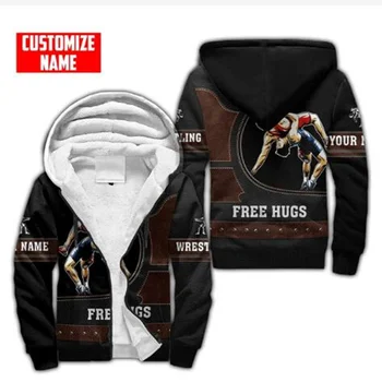Individualizuotas pavadinimas Vyriškas užtrauktukas su gobtuvu Imtynės&Jiu Jitsu 3D Print Fleece Zipper Hoodie Unisex Winter Warm Thickened Zipper Jacket