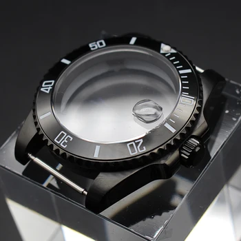 Juodas 40 mm vyriškas prabangus laikrodžių dėklas Safyro stiklas Nh34 Nh35 Nh36 38 Miyota 8215 ETA 2824 Judėjimas 28.50 Dial High Waterproof