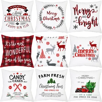 Kalėdinių laiškų spausdinimas Pagalvės užvalkalas Lininiai kalėdiniai dekorai Vakarėlis Vidinis 45x45cm Sofos pagalvėlės užvalkalas Sniego peizažas Kalėdos F300