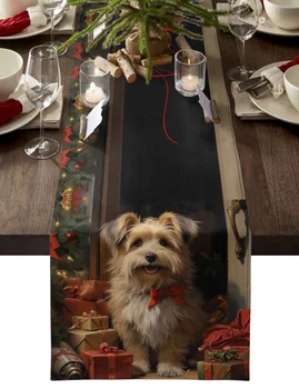 Kalėdų aliejaus dažymas Šunų stalo bėgikas Vestuvių vakarėlis Dekoro stalas Bėgikas Kalėdinis valgomasis stalas Dekoro staltiesė