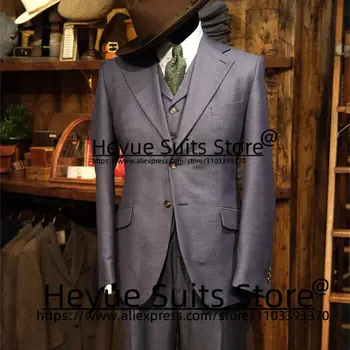 Klasikinis tamsiai pilkas 3Pcs Komplektai Oficialūs kostiumai vyrams Slim Fit Custome Notched Lapel Groom Tuxedos Business Male Blazer Kostiumas Homme
