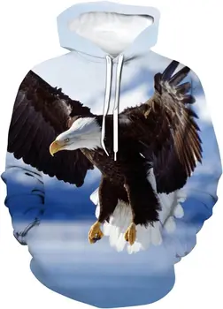 Kokybiškas sveikatos audinys Unisex Blue Star Flag Bald Eagle Pattern Hoodies 3D Print Vyriški megztiniai Juokingi moteriški džemperiai 2024
